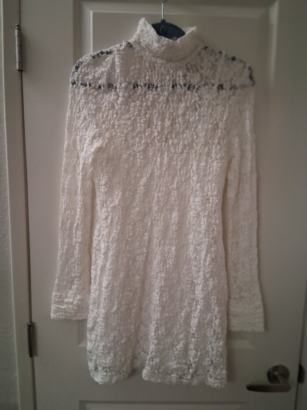 Tapeline White Lace Mock Neck Mini Dress Long Sleeve NWT SZ M